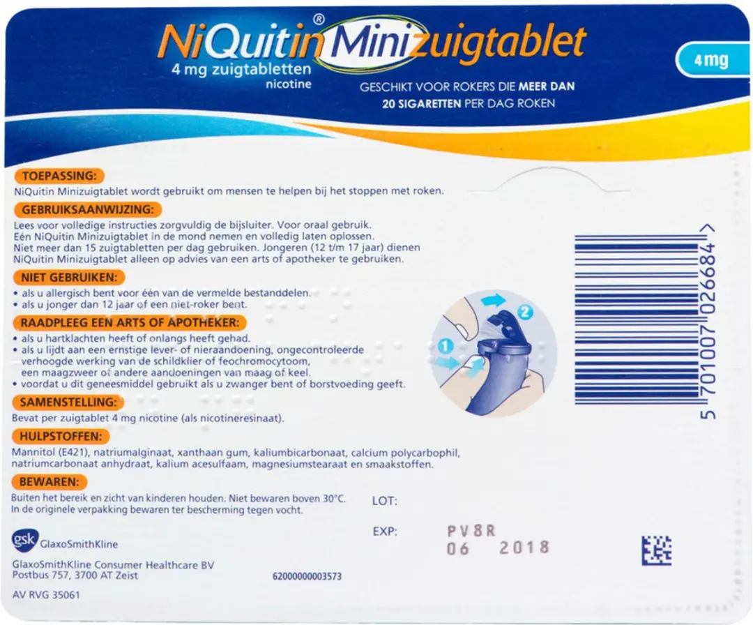 NiQuitin Mini Zuigtabletten 4mg - 180 Stuks