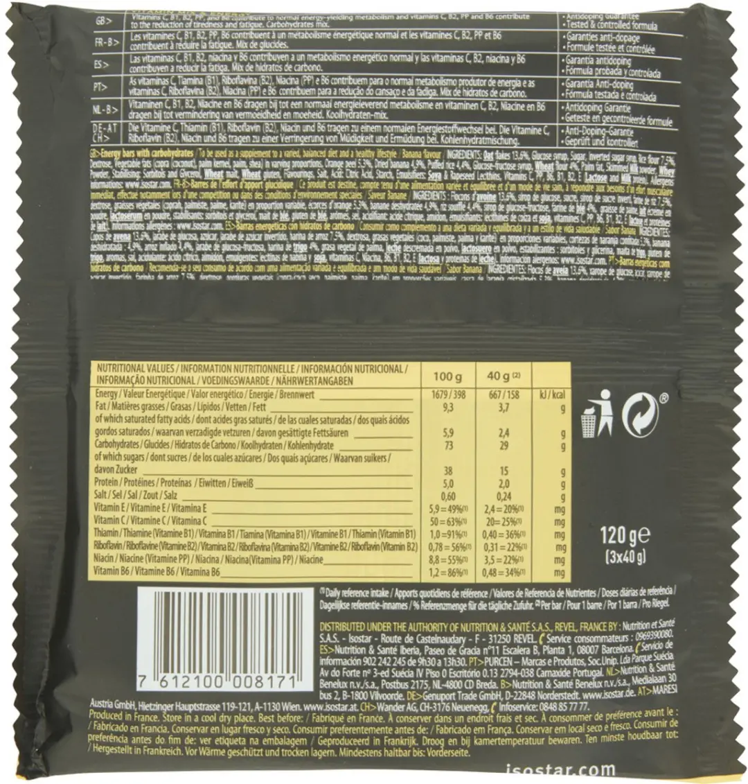 Isostar High Energy Banaan Sportreep - 3x120g