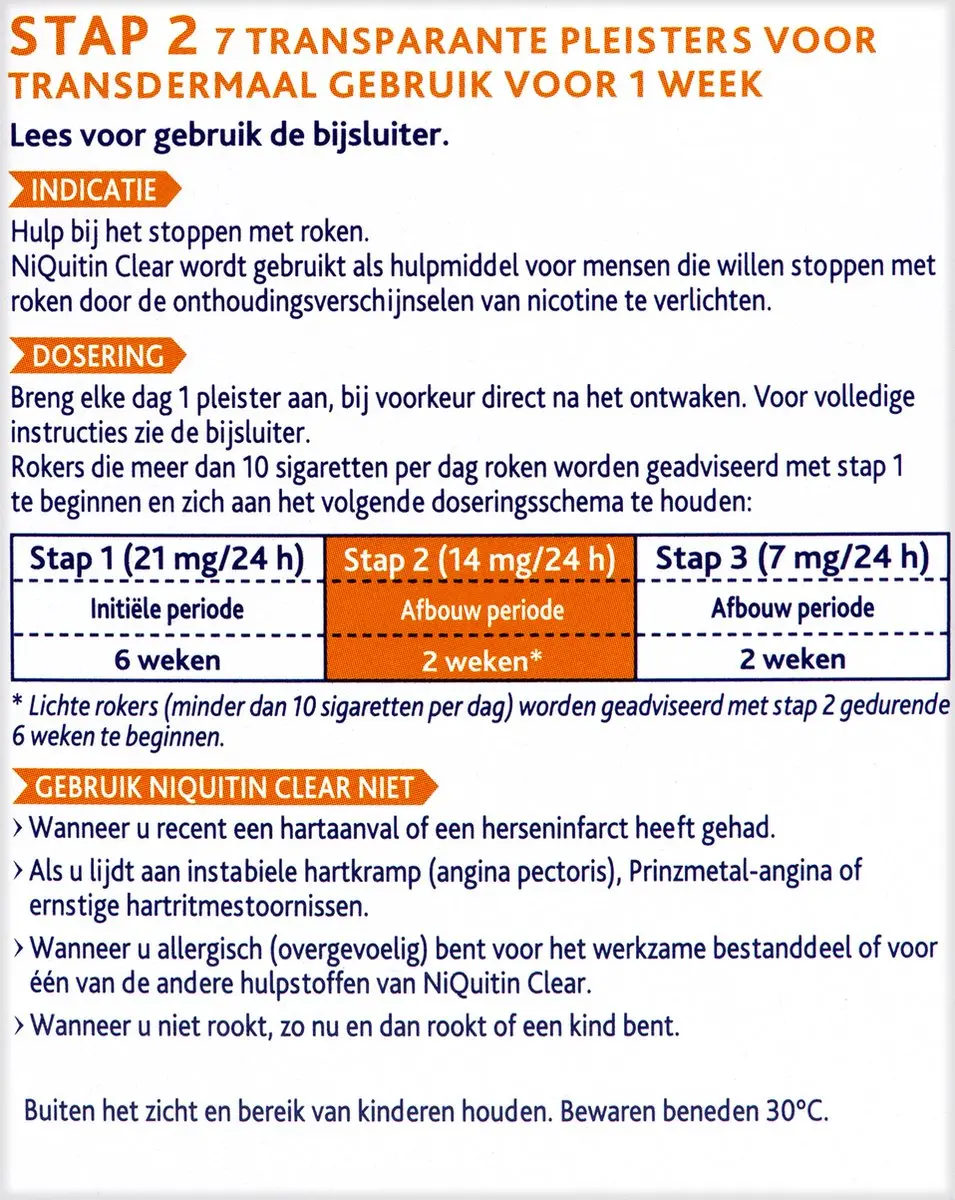 NiQuitin Clear Pleister Stap 2 14mg - 7 Stuks