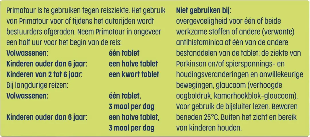 Primatour Reisziekte Tabletten 20 Stuks