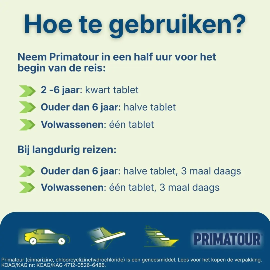 Primatour Reisziekte Tabletten 20 Stuks