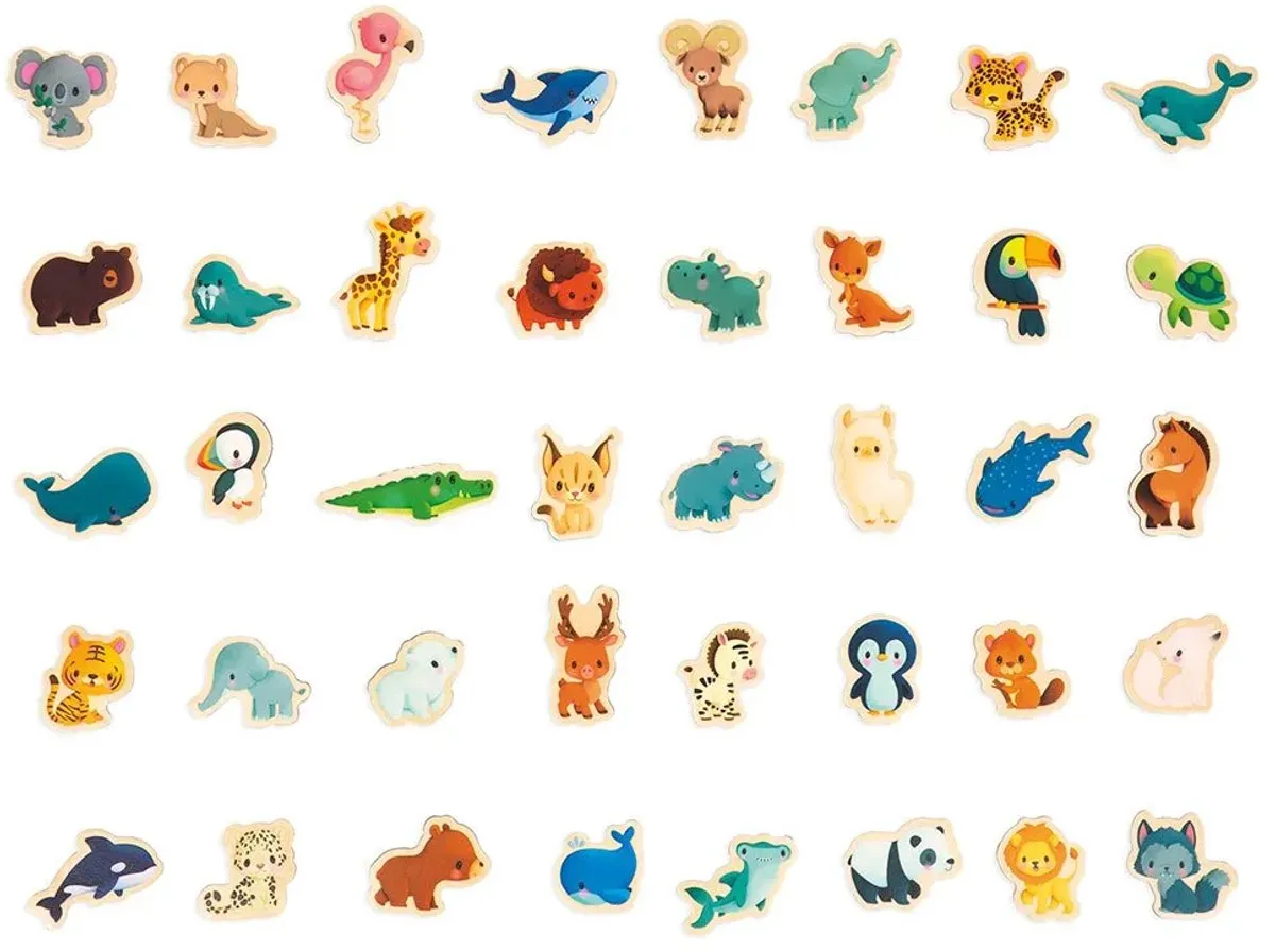 Janod Magneetbord Wereldkaart - 40 Dierenmagneten - Vanaf 2 jaar