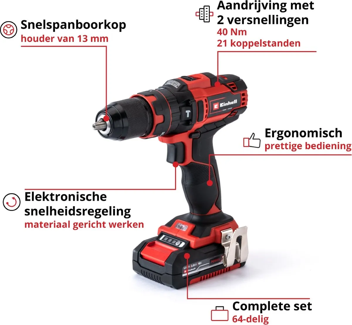 Einhell TE-CD 18/40 Li-i Power X-Change Klopboormachine - 18V - 40Nm - 24.000 sl/min