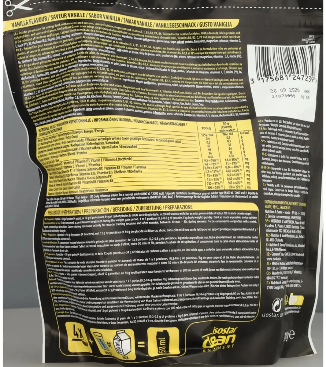 Isostar Massgainer Vanille 700g - 14 Shakes