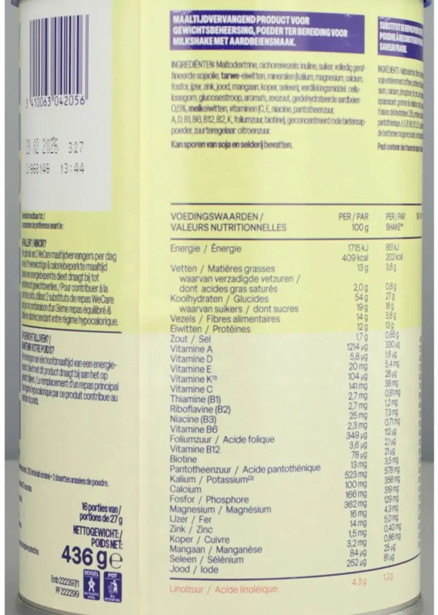 weCare Meal Replacement Shake Aardbei 436g - 16 Porties