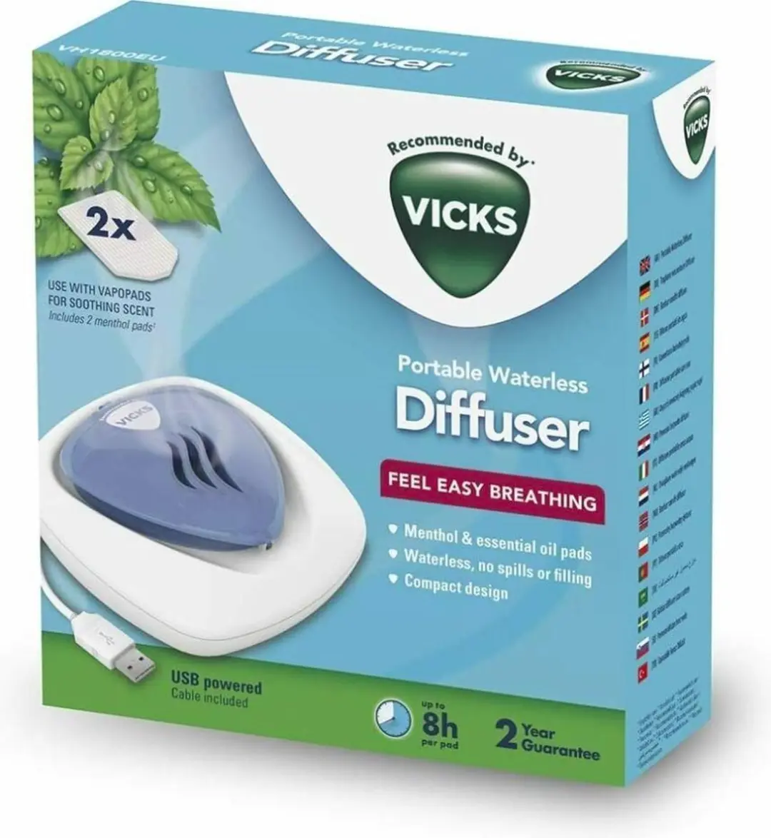 Vicks VH1800EU Watervrije Verdamper - 1 ml - 2 Vapopads Menthol