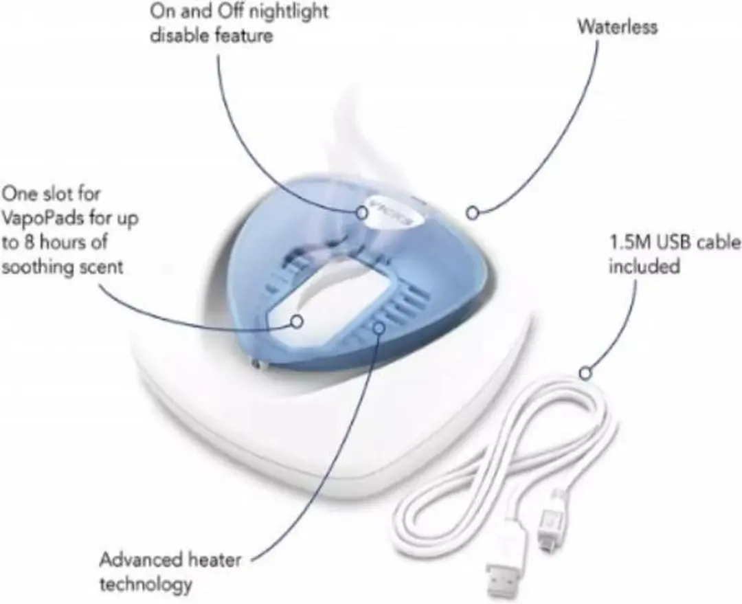 Vicks VH1800EU Watervrije Verdamper - 1 ml - 2 Vapopads Menthol