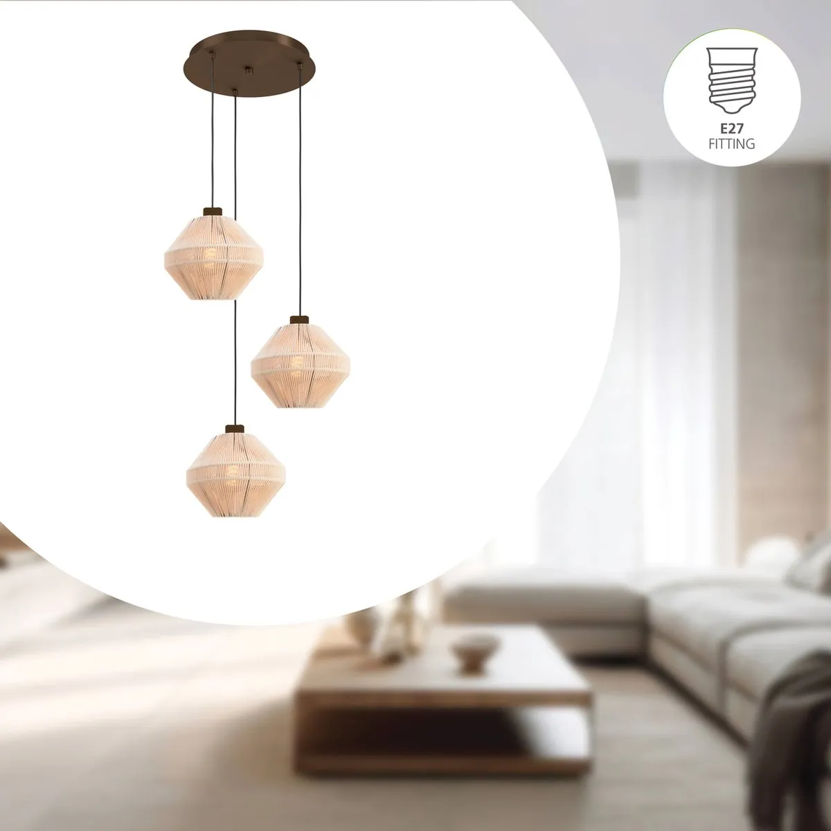 Eglo Orimini Hanglamp Ø40cm - Crème/Brons - afbeelding 6 van 6