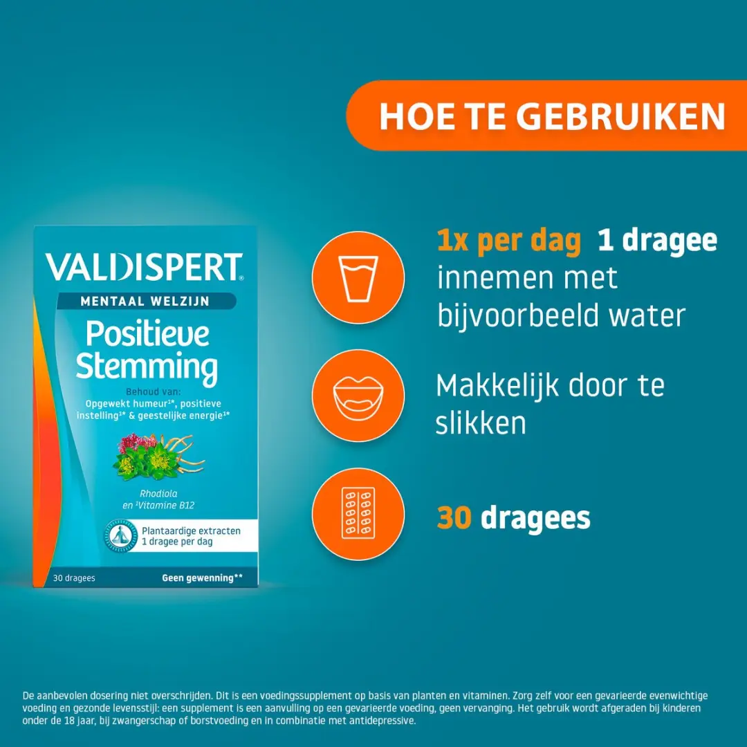 Valdispert Positieve Stemming Vitamine B12 30 Dragees - Rhodiola