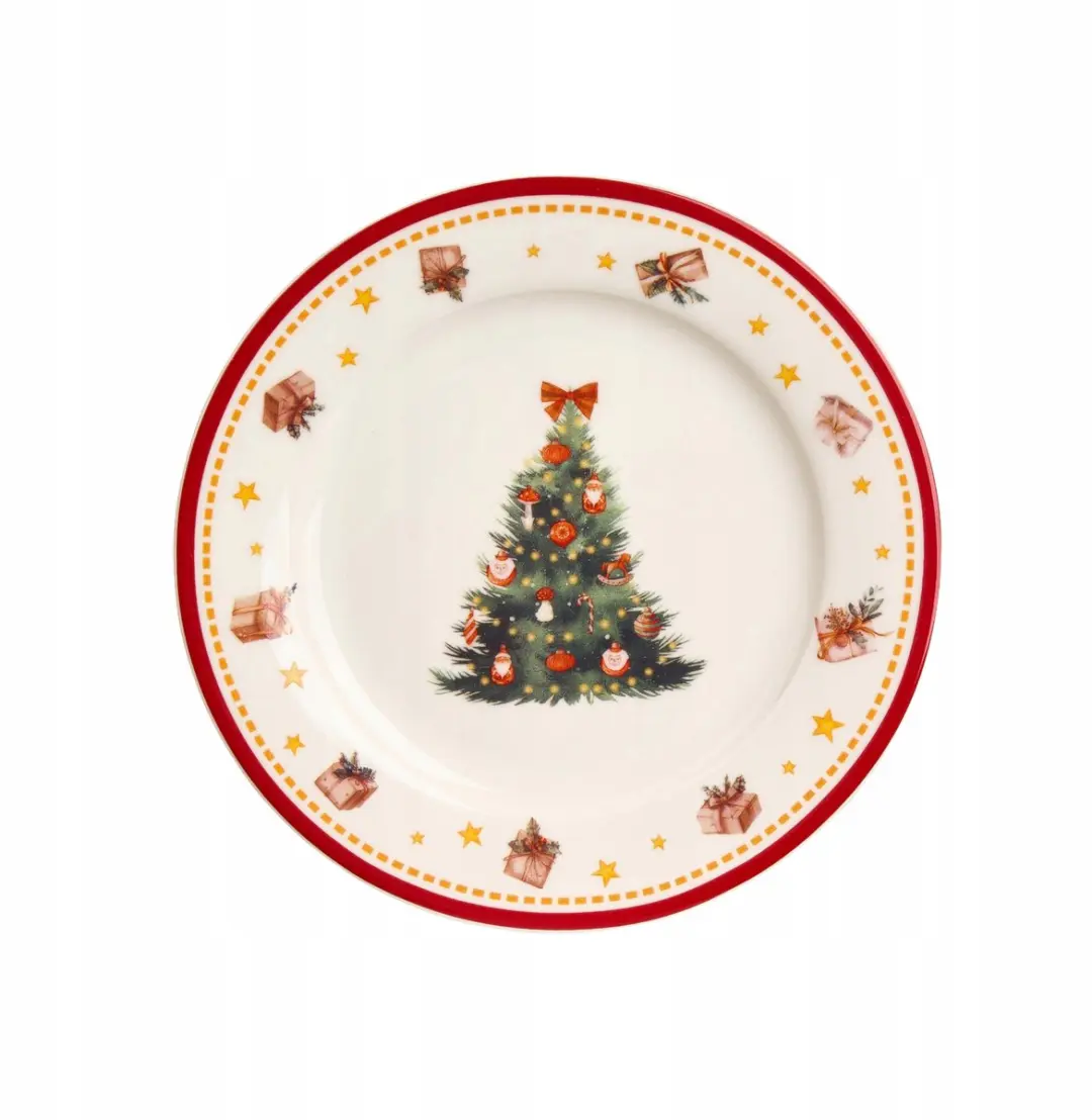Duo Kerstboom Porseleinen Dinerbord - Crèmewit