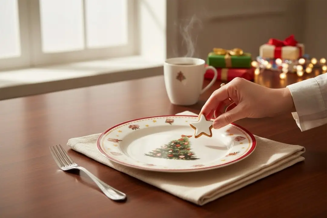 Duo Kerstboom Porseleinen Dinerbord - Crèmewit