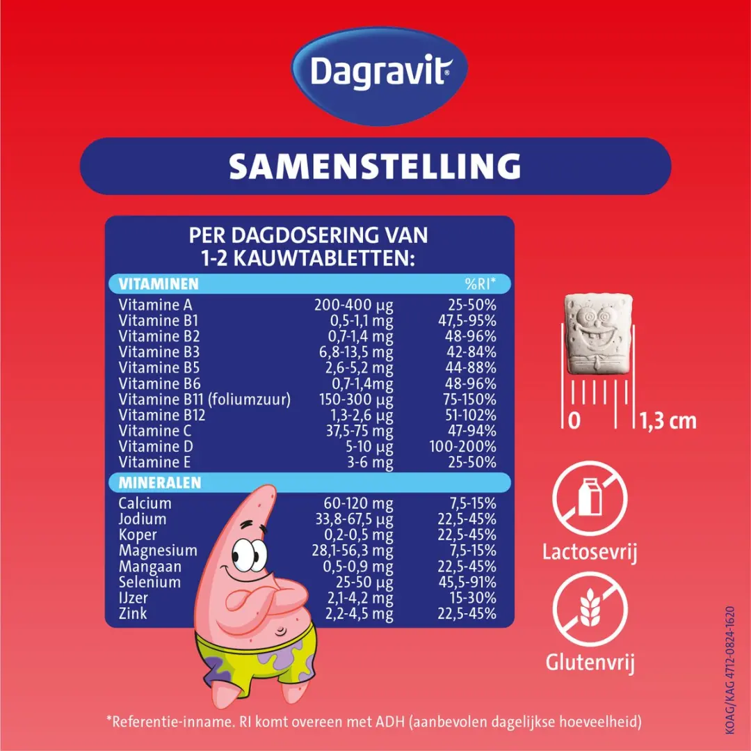 Dagravit Kids Multivitaminen SpongeBob 60 Stuks - Framboos - Suikervrij