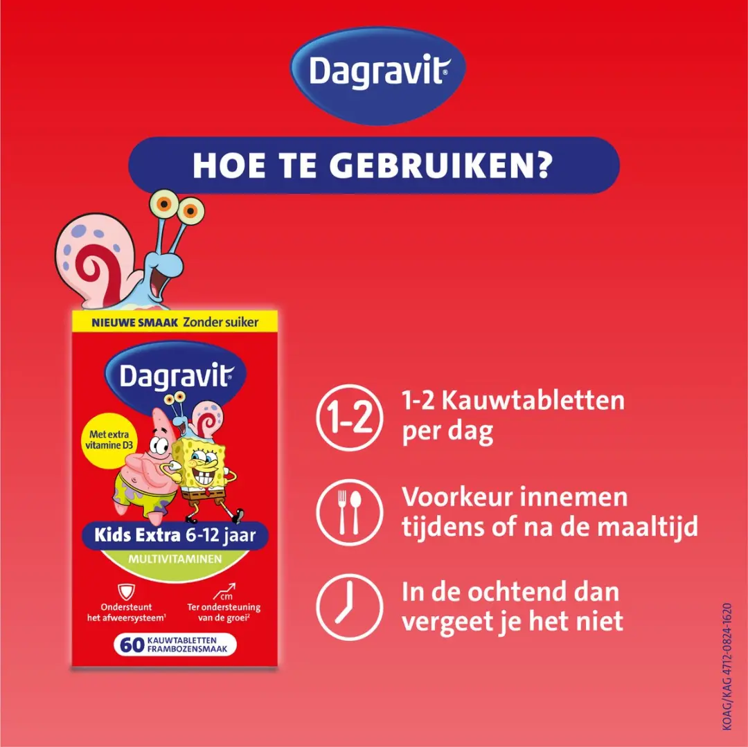 Dagravit Kids Multivitaminen SpongeBob 60 Stuks - Framboos - Suikervrij