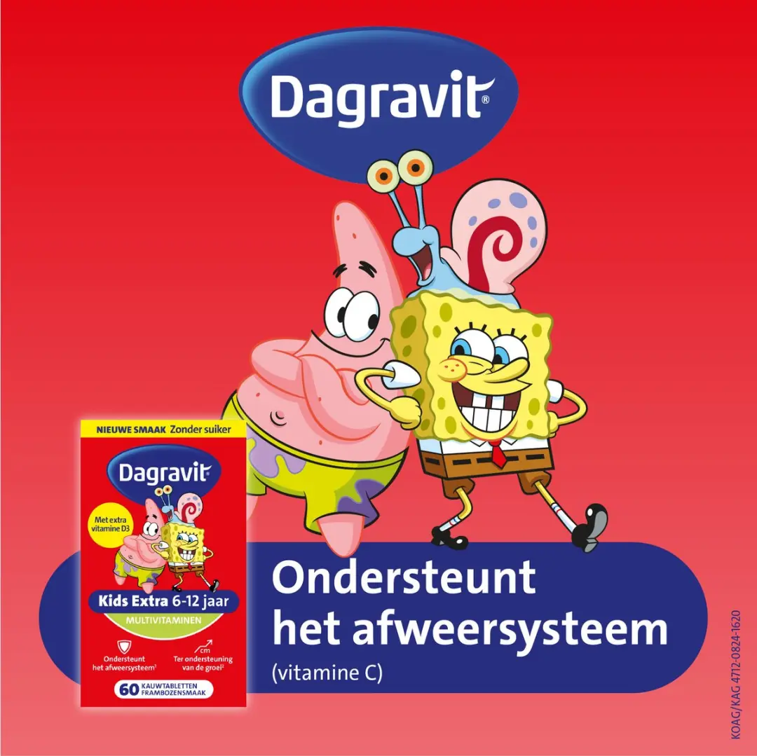Dagravit Kids Multivitaminen SpongeBob 60 Stuks - Framboos - Suikervrij