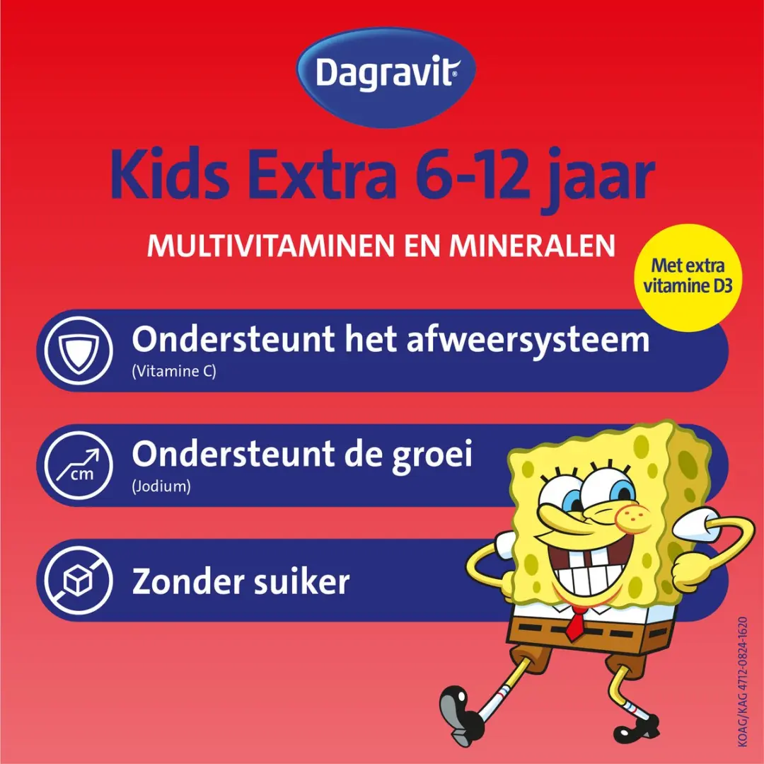 Dagravit Kids Multivitaminen SpongeBob 60 Stuks - Framboos - Suikervrij