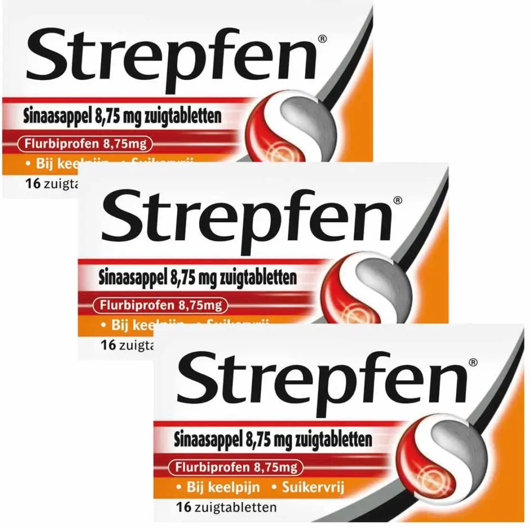 Strepfen Sinaasappel Suikervrij Zuigtabletten - 3x16 Stuks