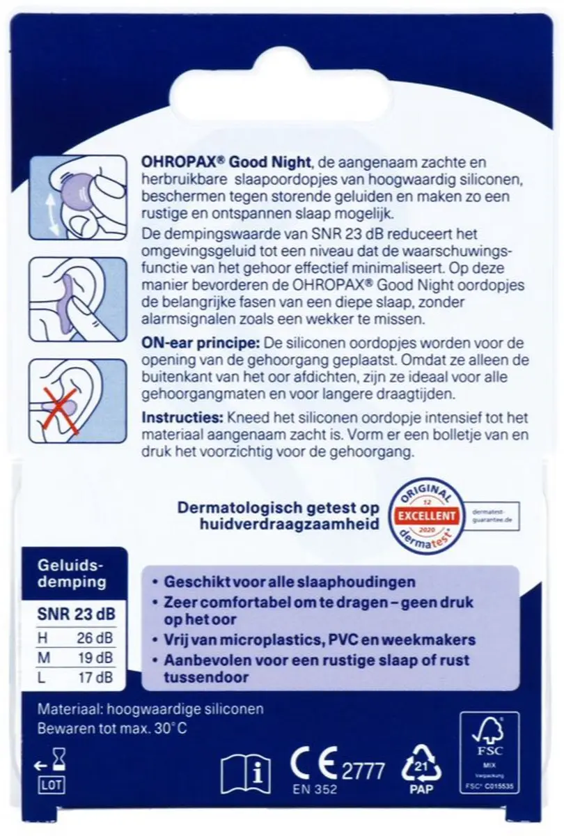 Ohropax Good Night Slaapoordoppen - 8 Stuks - Paars