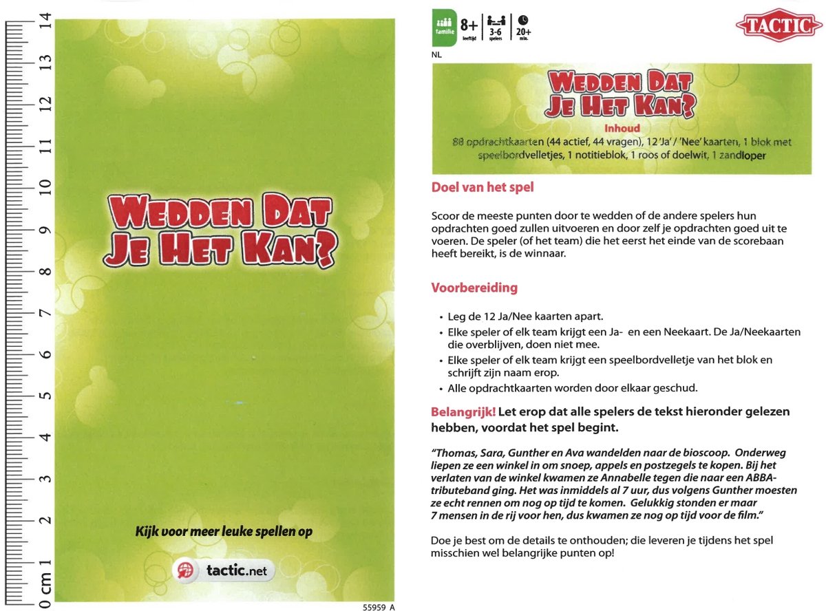 Tactic Wedden Dat Je Het Kan – Bordspel – Compacte Editie – Partyspel voor het Hele Gezin – Vanaf 8 Jaar – 3 tot 6 Spelers