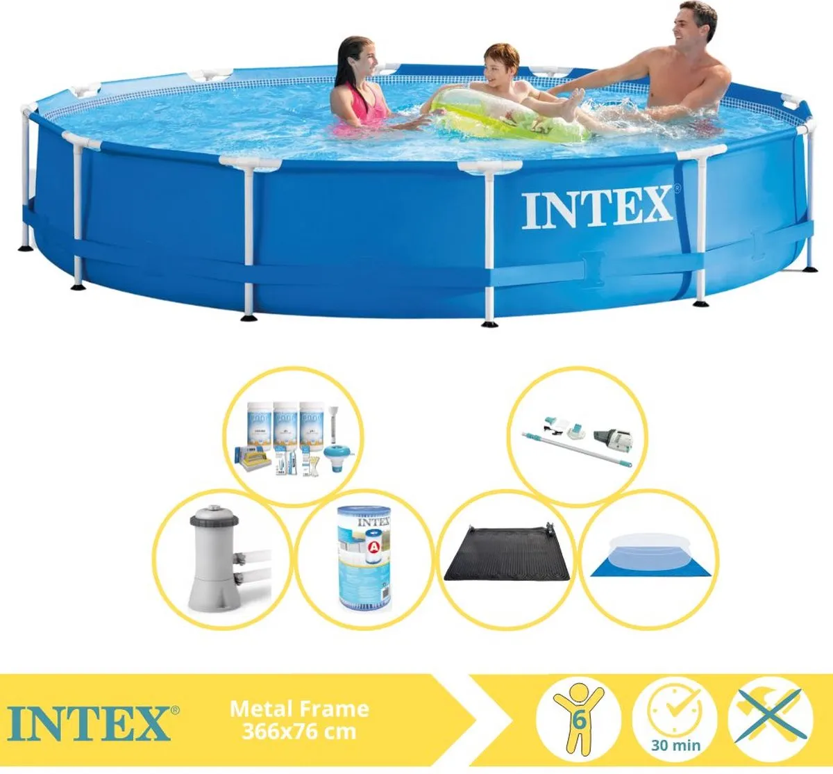 Intex Metal Frame Zwembad 366x76cm - 6503L - Blauw/Wit - 28210NP