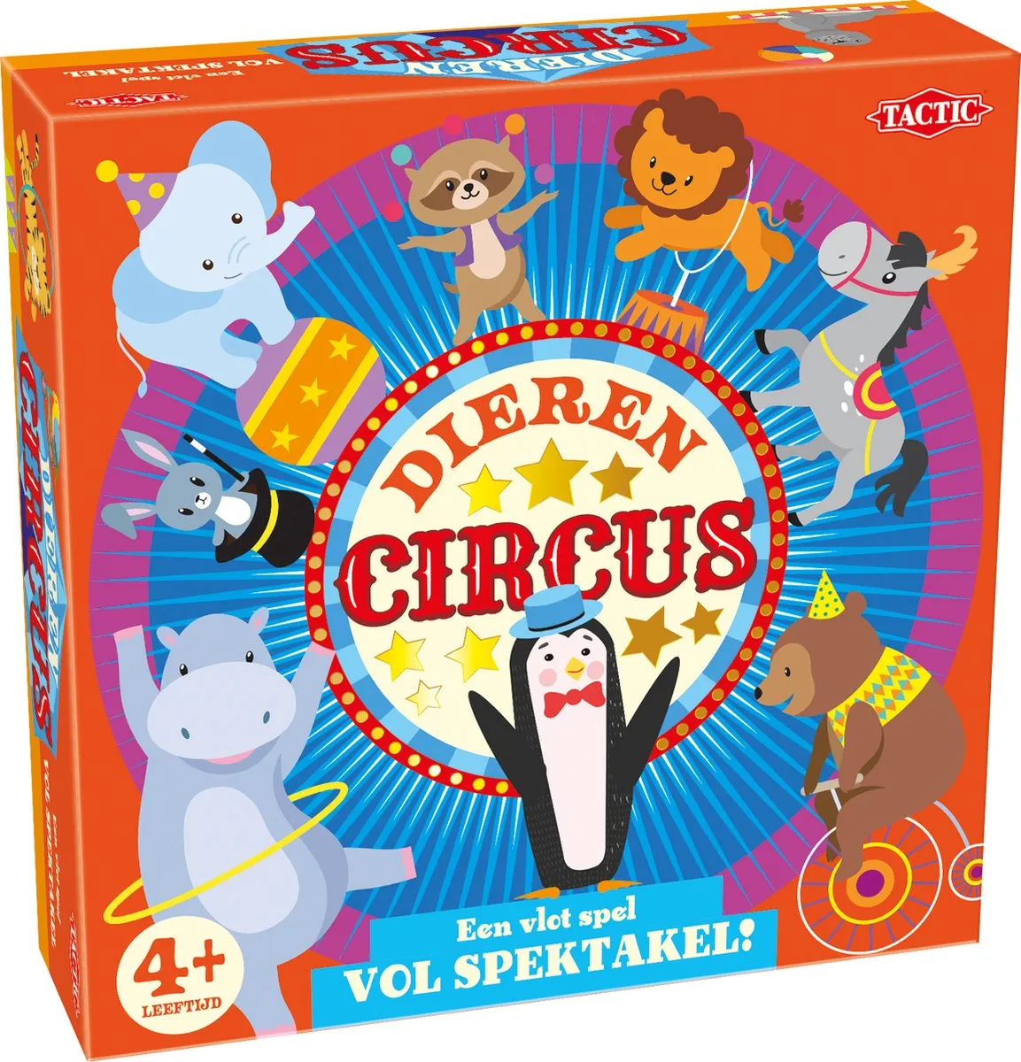 Tactic Dierencircus Bordspel - Extra Groot Speelbord 60cm - 5 Houten Dieren