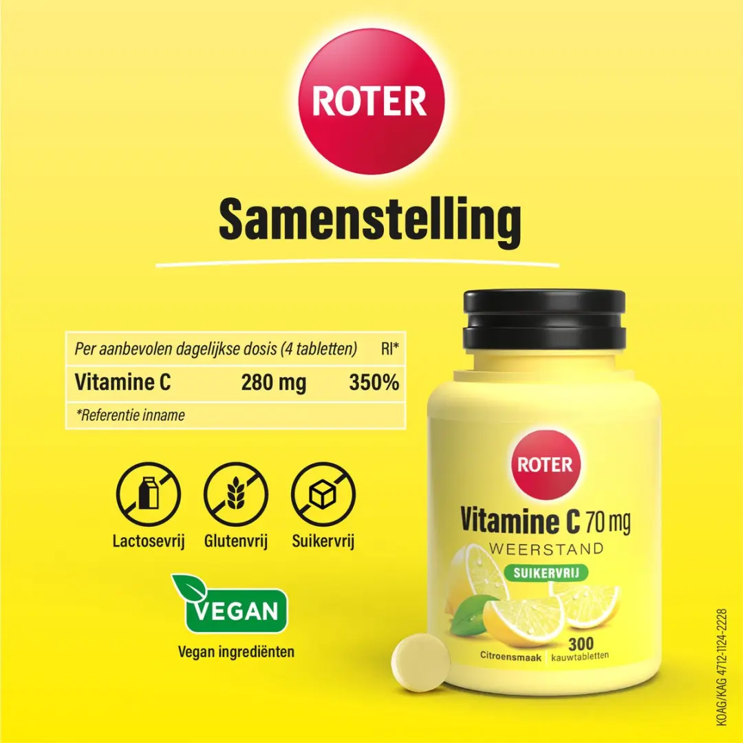 Roter Vitamine C 70mg Suikervrij Kauwtabletten 300 Stuks - Citroensmaak
