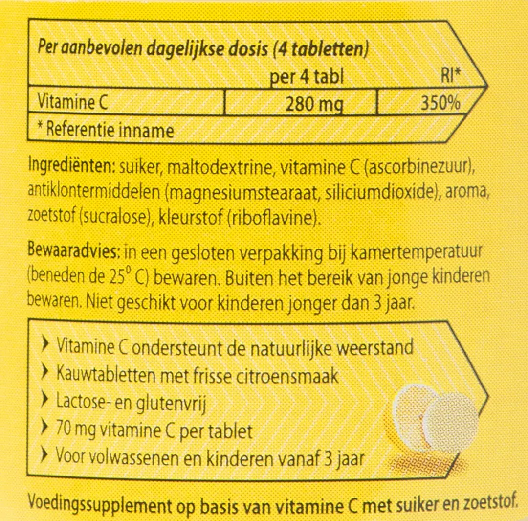 Roter Vitamine C 70mg Kauwtabletten 200 Stuks - Citroensmaak