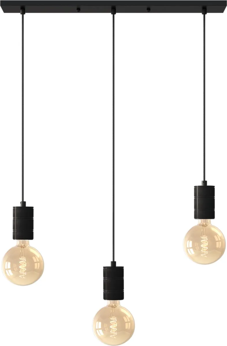 Calex Retro Plafondlamp - 3x E27 - Hanglamp Industrieel - 10 x 70 cm Pendellamp - Zwart