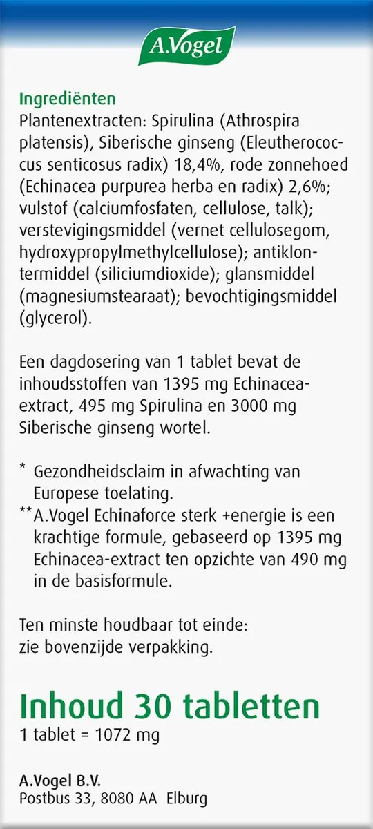 A.Vogel Echinaforce Sterk + Energie Tabletten 30 st