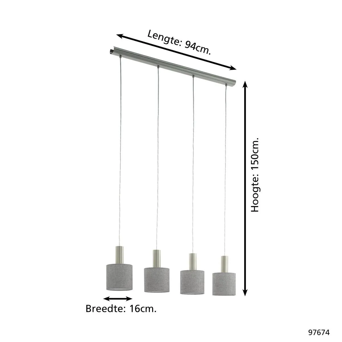Eglo Concessa 2 Hanglamp 4-lichts - Nikkel-mat/Grijs