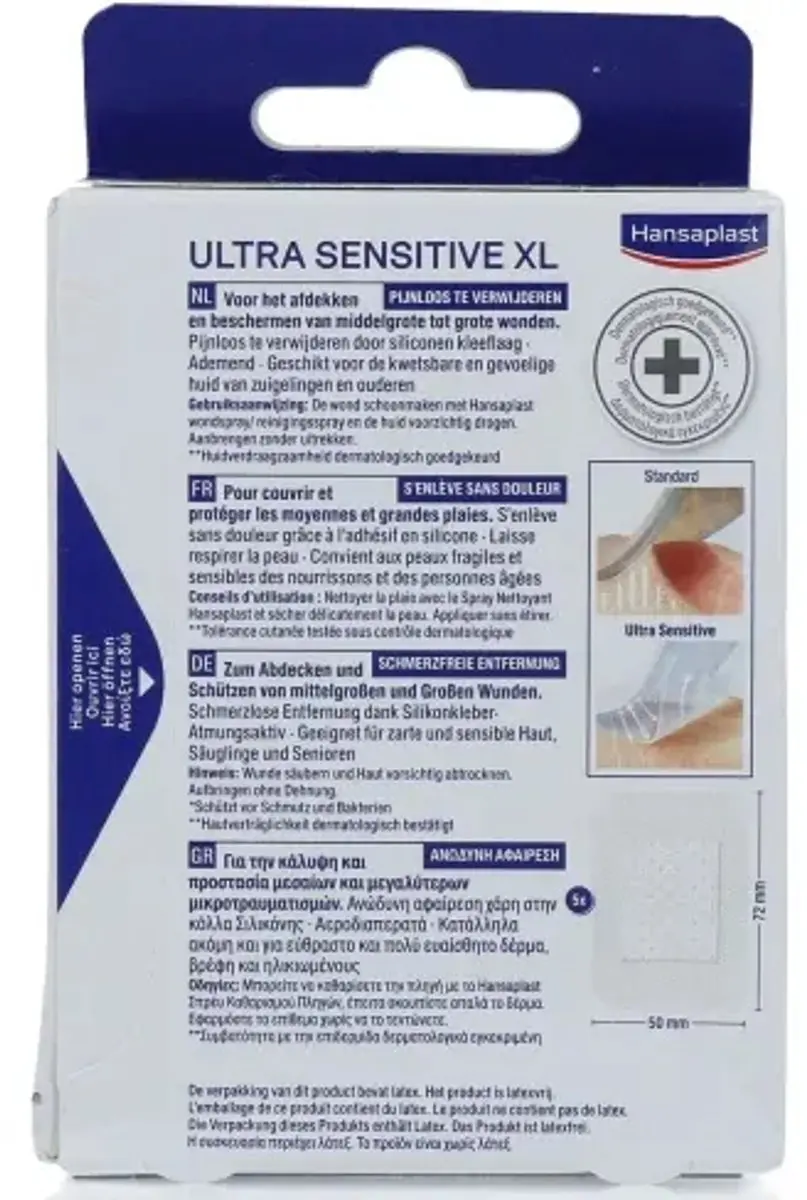Hansaplast Ultra Sensitive XL Pleisters 5x7,2cm - 5 Stuks