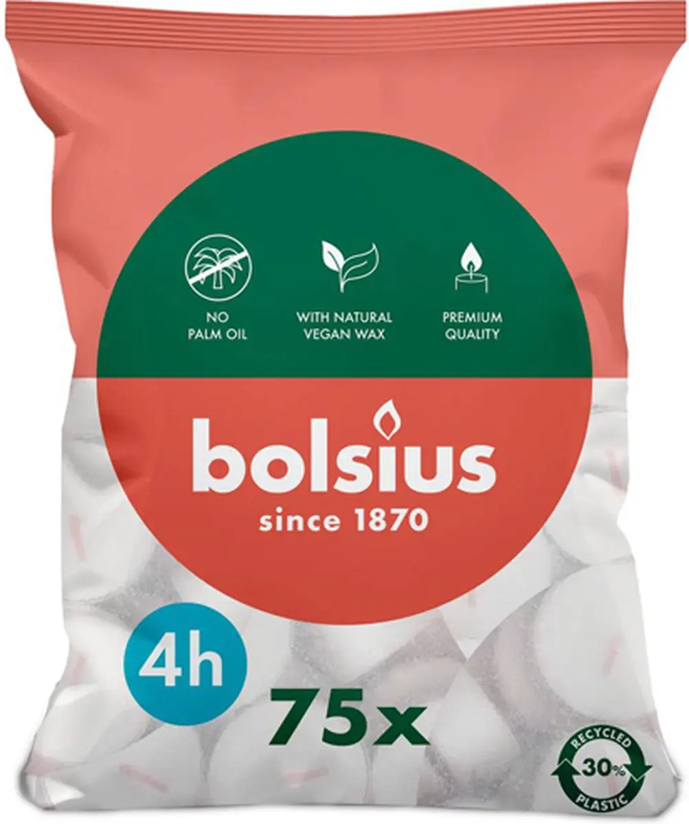 Bolsius Theelicht 4uur - 75 Stuks - Wit