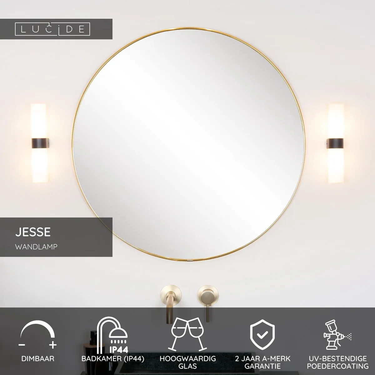 Lucide JESSE Wandlamp Badkamer 2xG9 - IP44 - Zwart