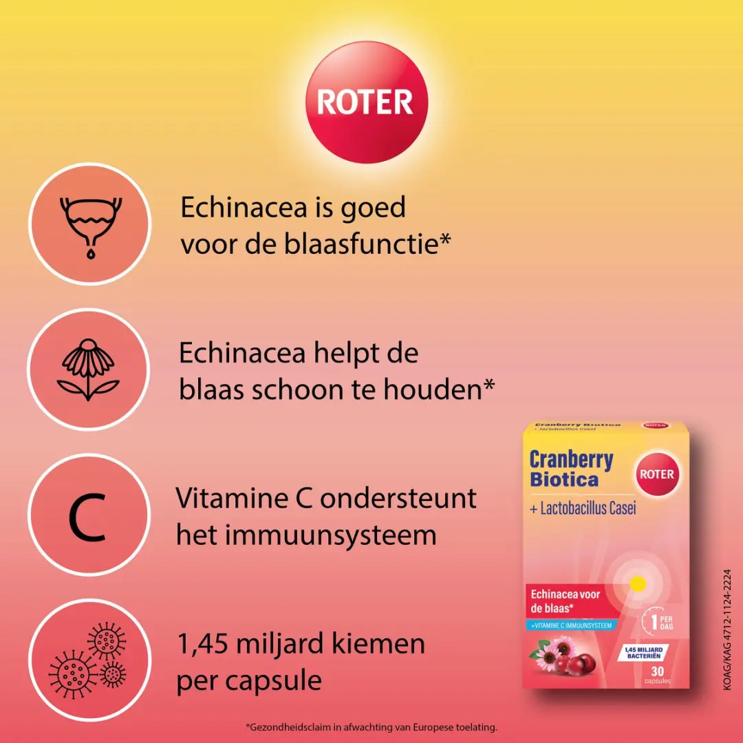 Roter Cranberry Biotica Echinacea 30 Capsules - 1,45 miljard bacteriën