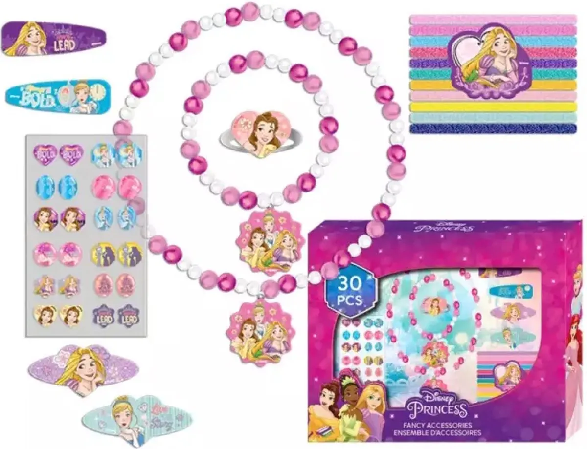 Disney Princess Haar Accessoires - 30 delig - Beauty - Met Ring, Elastiekjes, Ketting, Armbandje