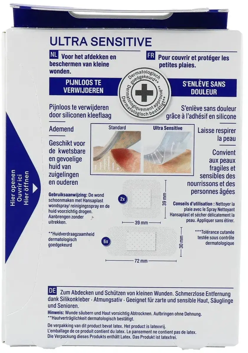Hansaplast Ultra Sensitive Pleisters - 8 Stuks - afbeelding 6 van 6