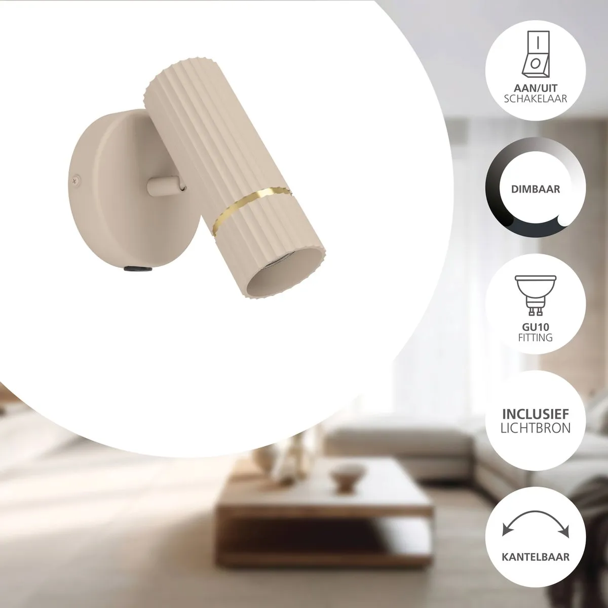 Eglo Caminia Wandlamp GU10 - 15,5 cm - Zandkleur/Beige/Goud