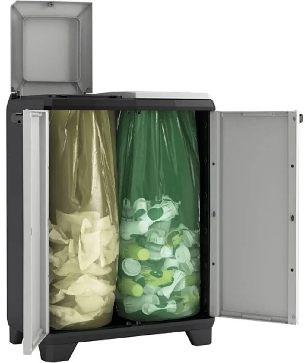 Keter Split Premium Buitenprullenbak 220L - 68x39x92cm - Zwart/Grijs