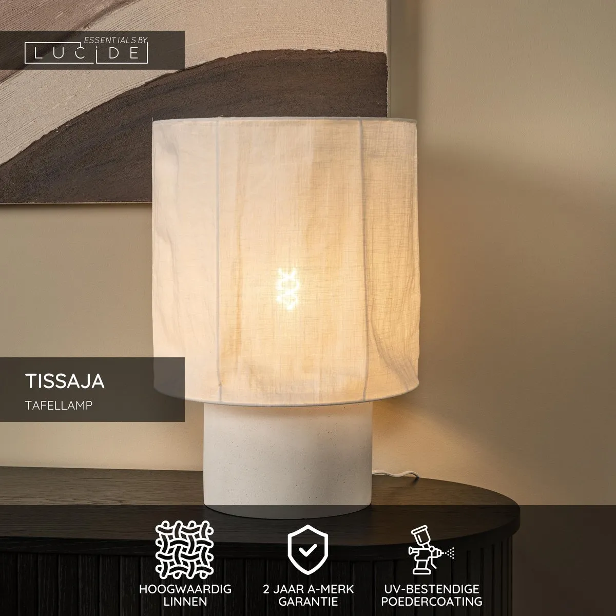 Lucide TISSAJA Tafellamp Ø35cm - 1xE27 Wit
