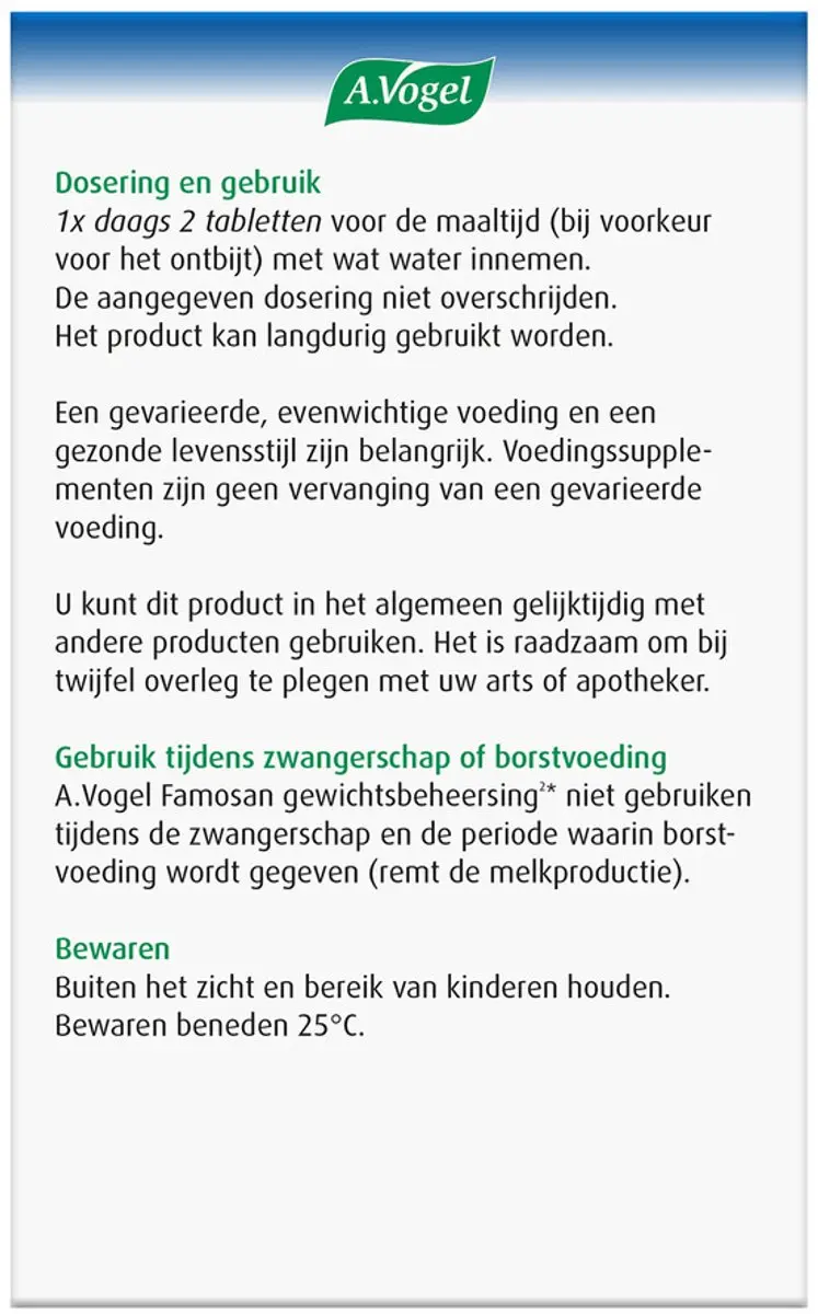 A.Vogel Famosan Overgang Gewichtsbeheersing Tabletten - 60 Stuks
