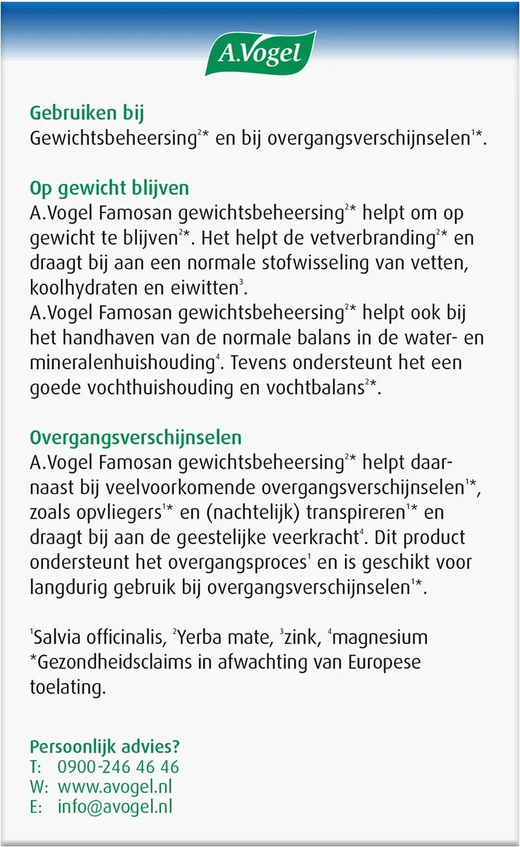 A.Vogel Famosan Overgang Gewichtsbeheersing Tabletten - 60 Stuks