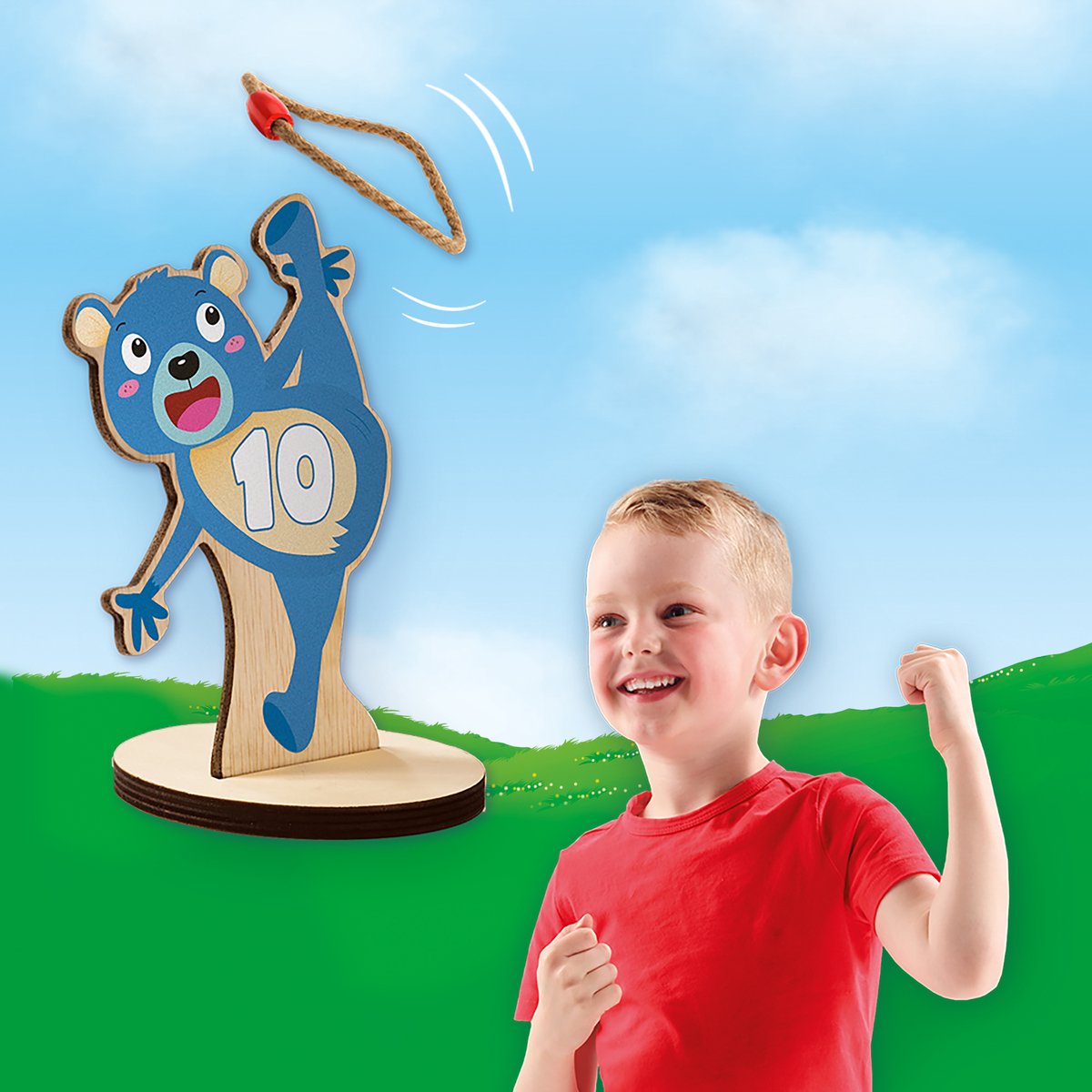 SES - Ringwerpen - 5 houten ringwerp dierenfiguren met 4 stevige touwringen - buiten spelen