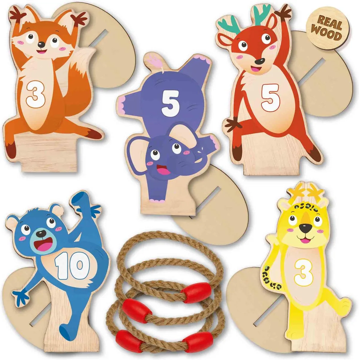 SES Creative Ringwerpen Set - 5 Dierenfiguren met 20 Touwringen