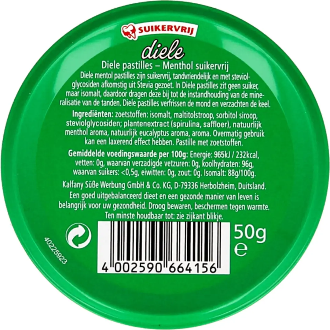 Diele Menthol Suikervrij 50g