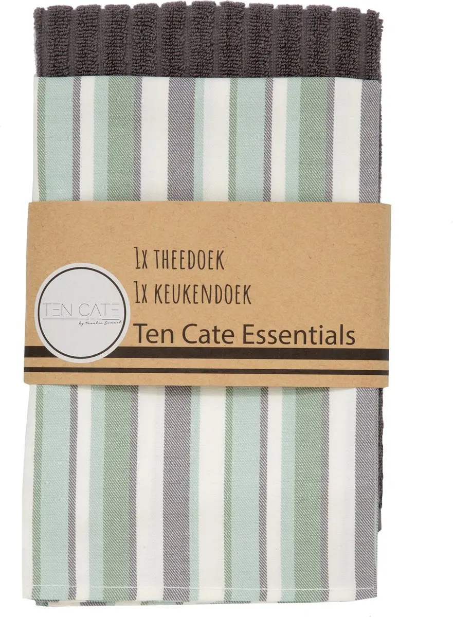 Ten Cate Theedoeken & Keukendoek Set - 2 Stuks - Grijs/Groen