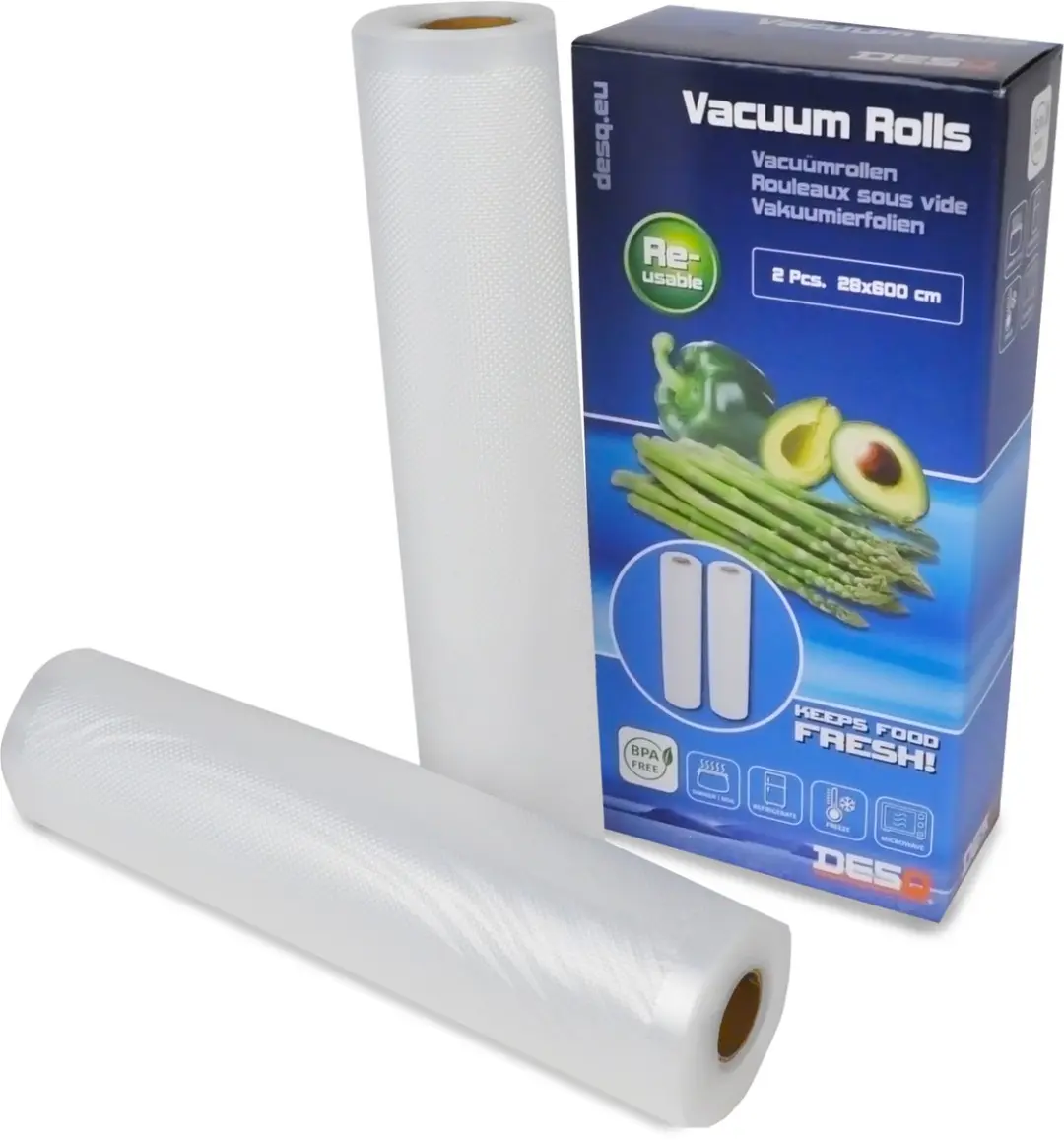 Desq Vacuümrollen XL 28x600cm 9-laags - 2 Rollen - Transparant