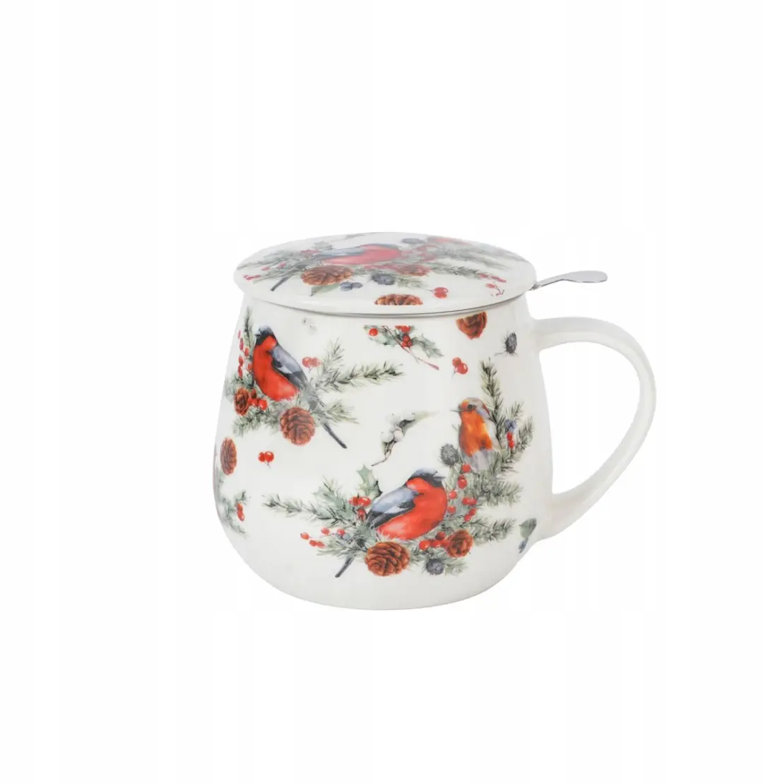 Duo Christmas Birds Mok met Zeef en Deksel 430ml - Multicolor