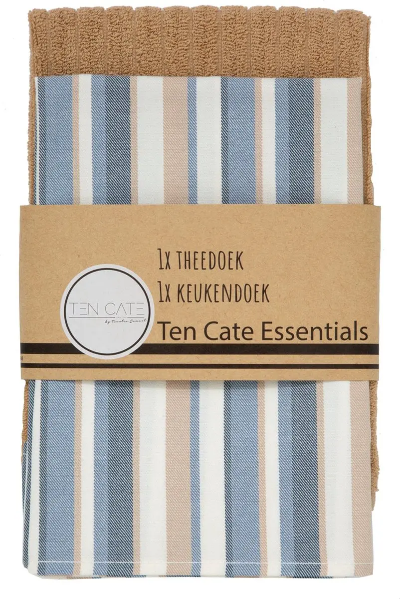Ten Cate Theedoeken & Keukendoek Set - 2 Stuks - Katoen - Blauw/Zand