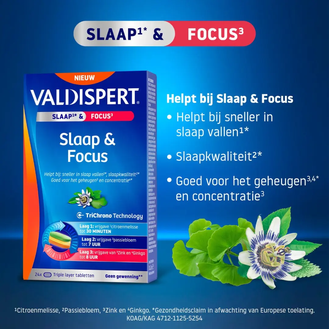 Valdispert Slaap & Focus Triple Layer Tabletten 24 Stuks