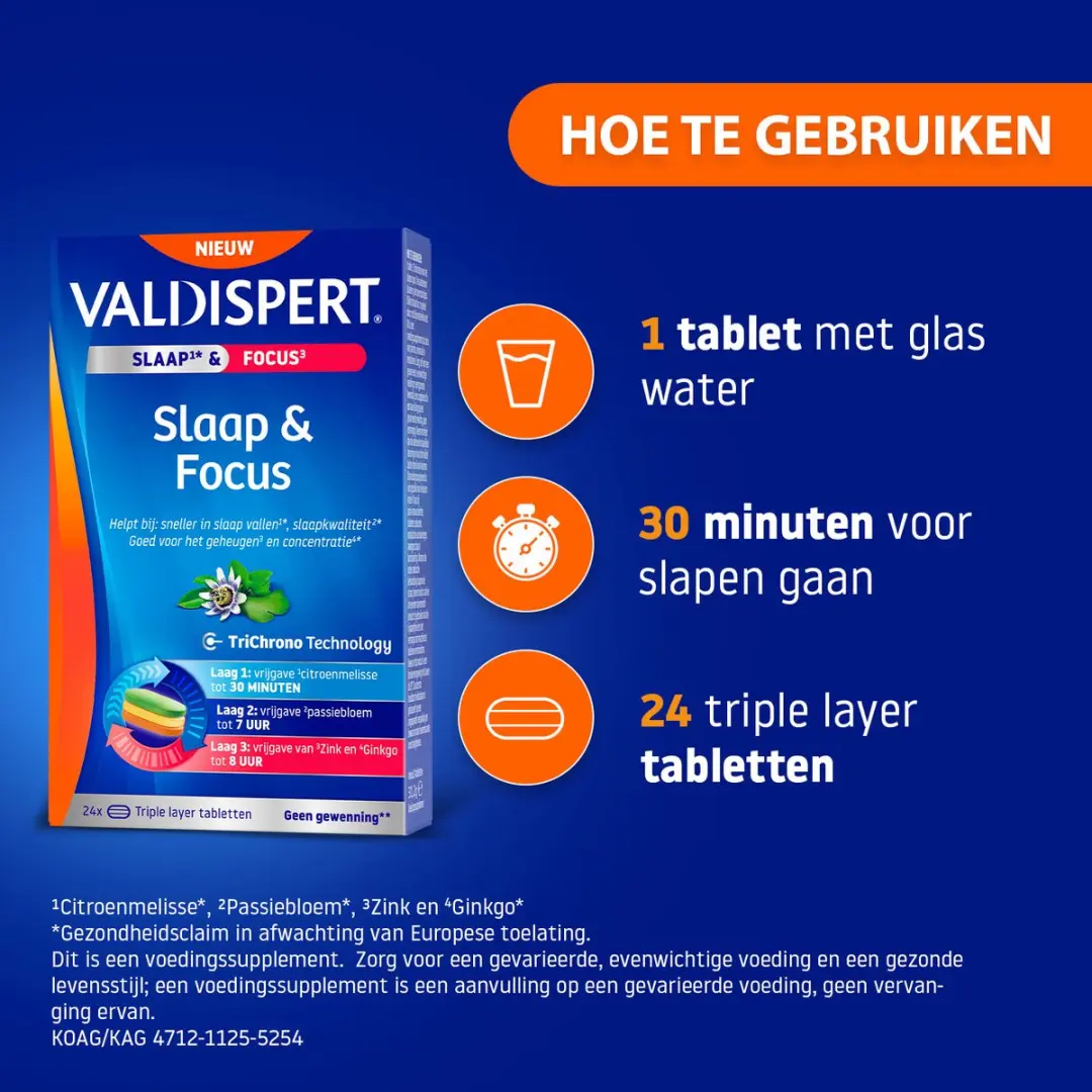 Valdispert Slaap & Focus Triple Layer Tabletten 24 Stuks