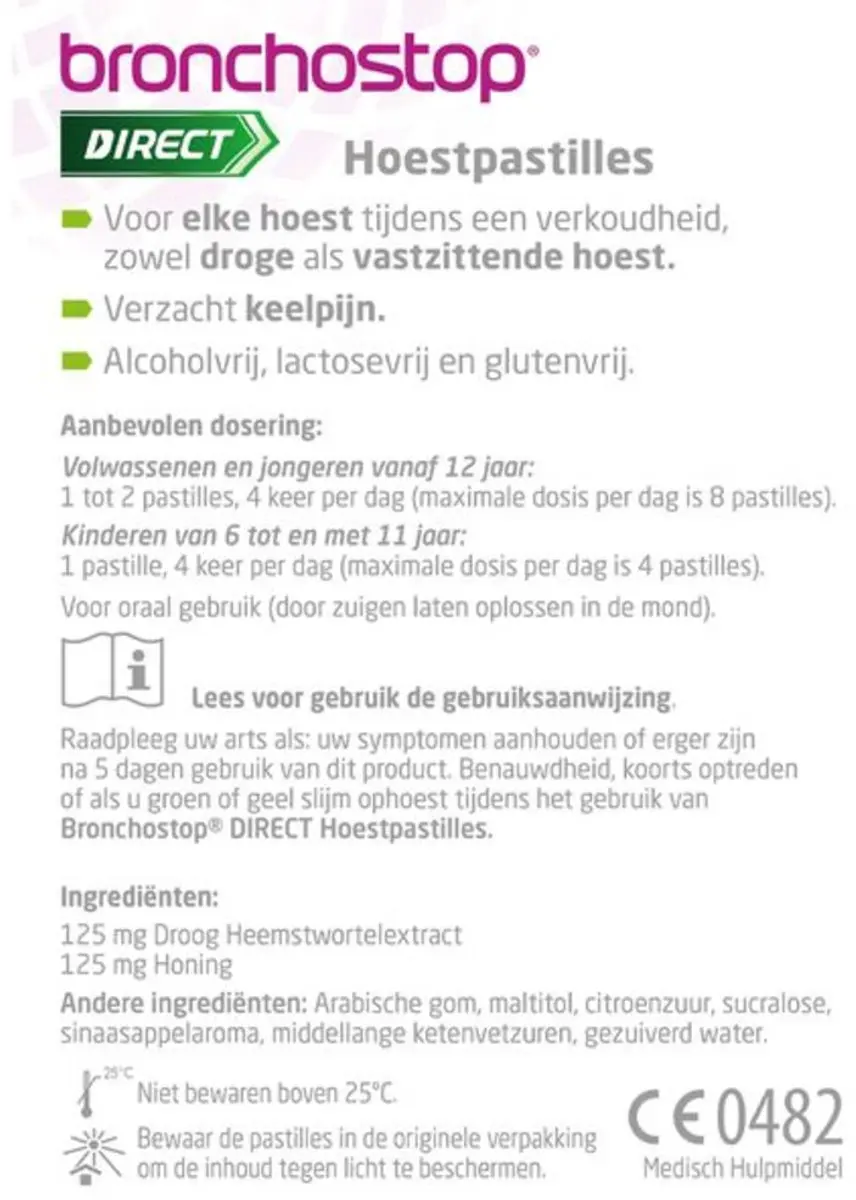 Bronchostop Hoestpastilles Direct Met Honing - 40g